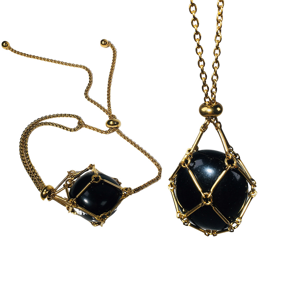 18K gold - obsidian