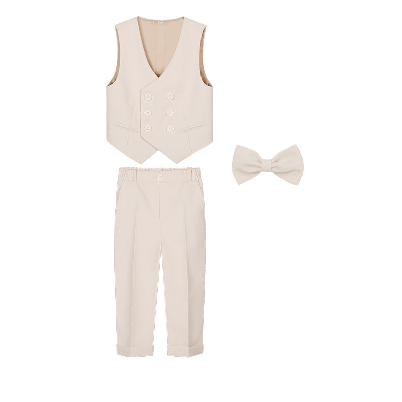 Beige 3-piece set (Vest , trousers and bow tie)