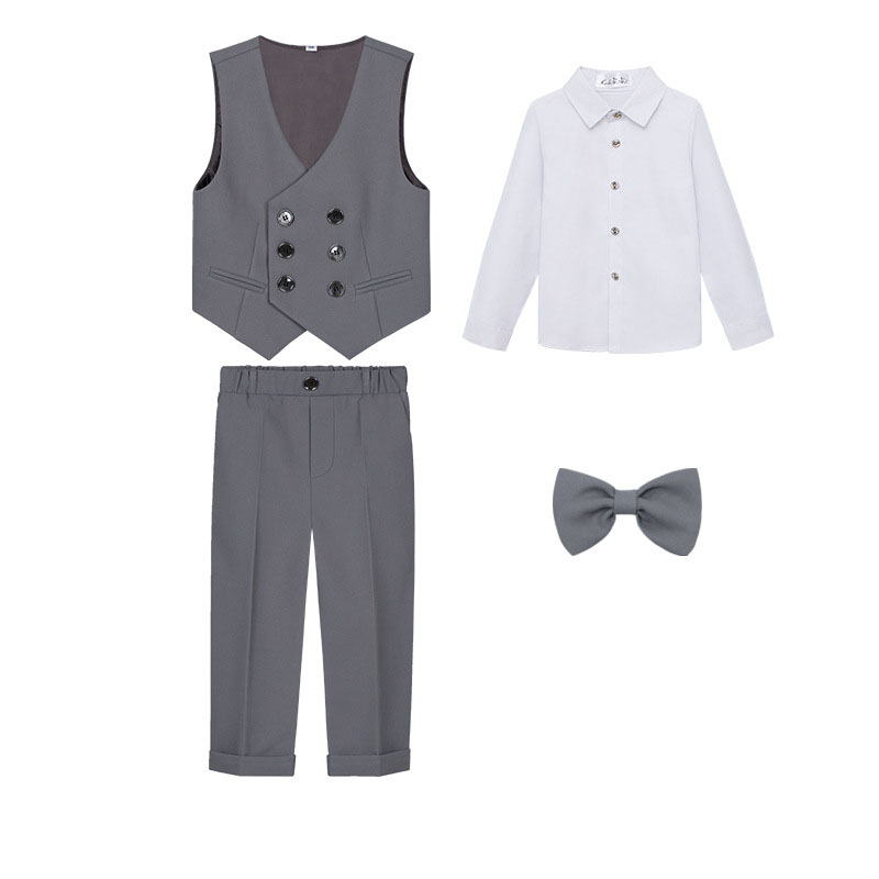 Gray 4-piece set (Long sleeve shirt , vest , trousers and bow tie)