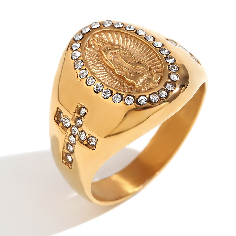 Mens cross ring - gold