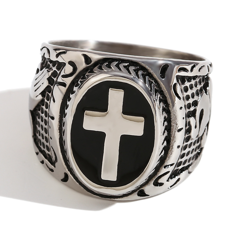 4:Vintage Cross Men's ring - Black