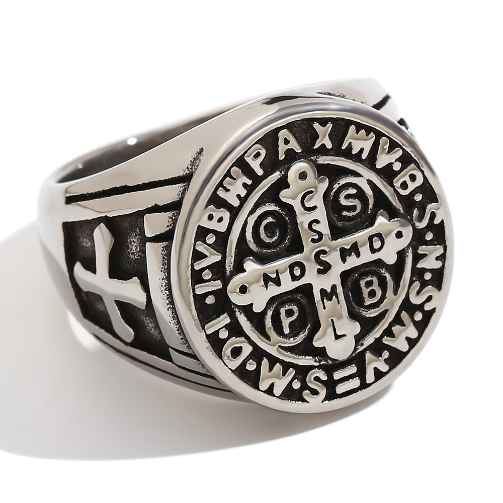 5:Vintage cross letter Men's ring - black