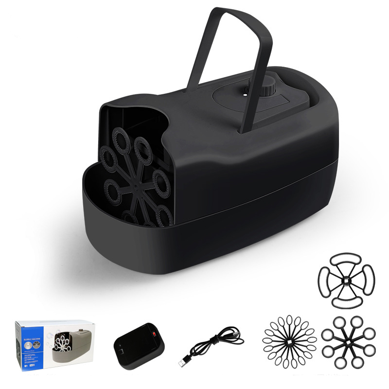 Square black bubble machine with 3 bubble wheel interchangeable