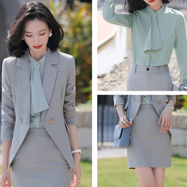 Light grey suit   skirt   blouse