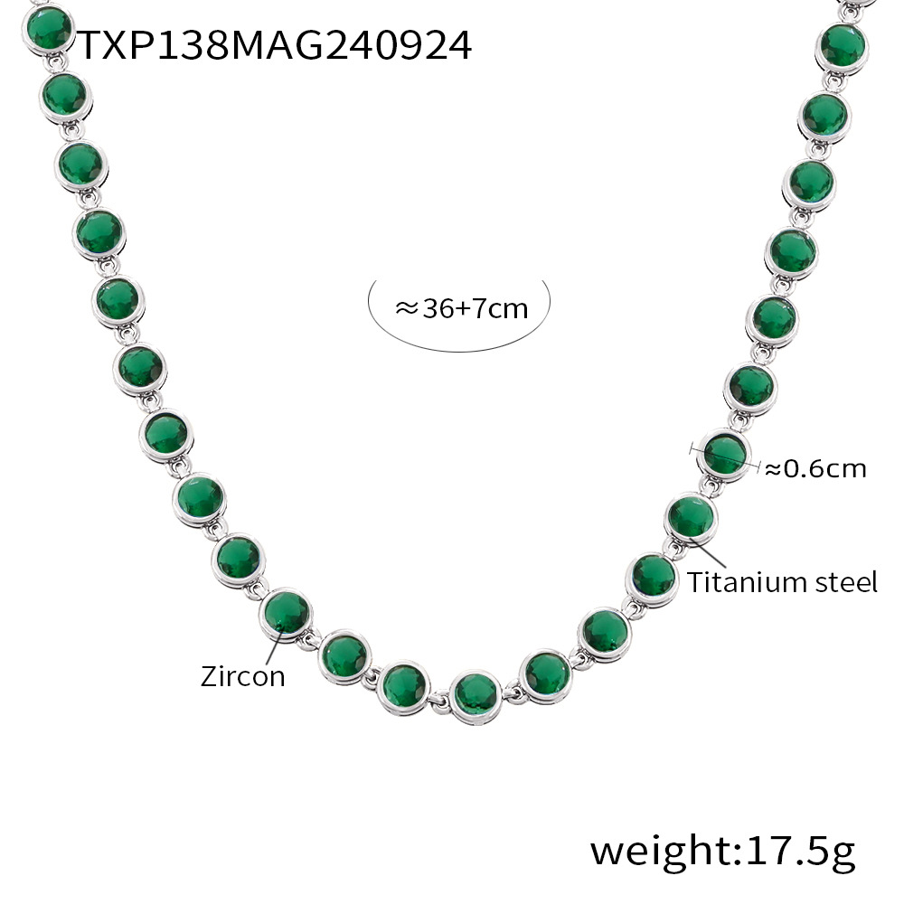 TXP138- Steel green zircon necklace