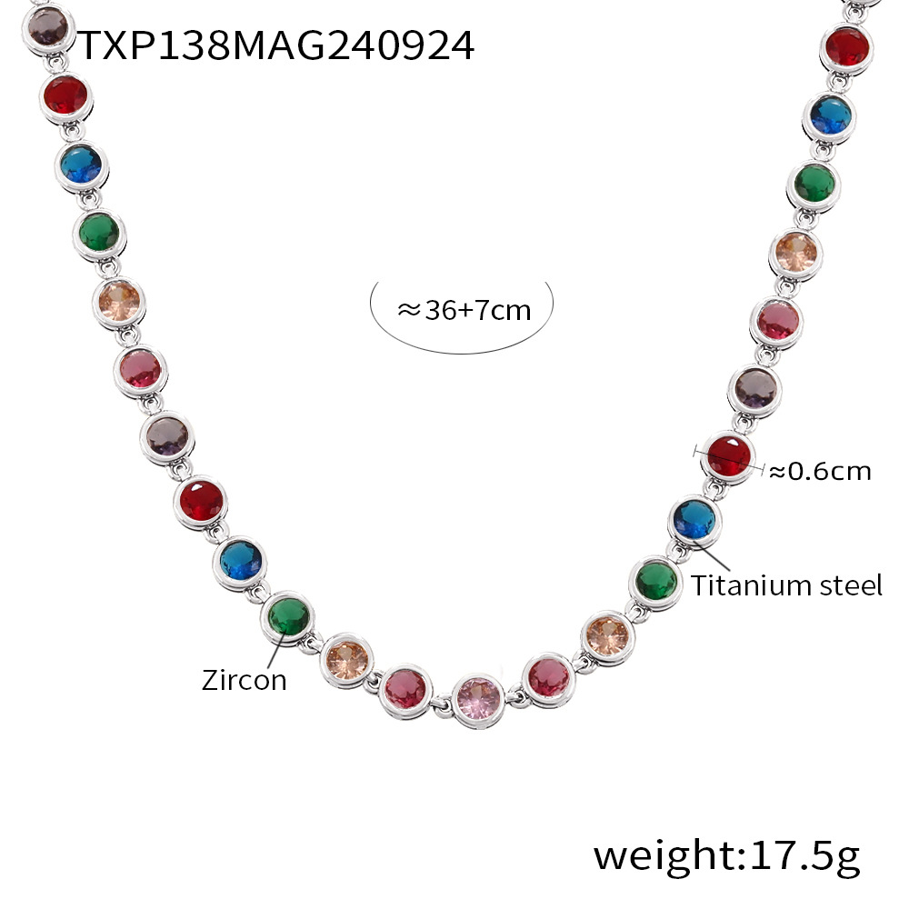 TXP138- Steel color mixed color Zircon necklace