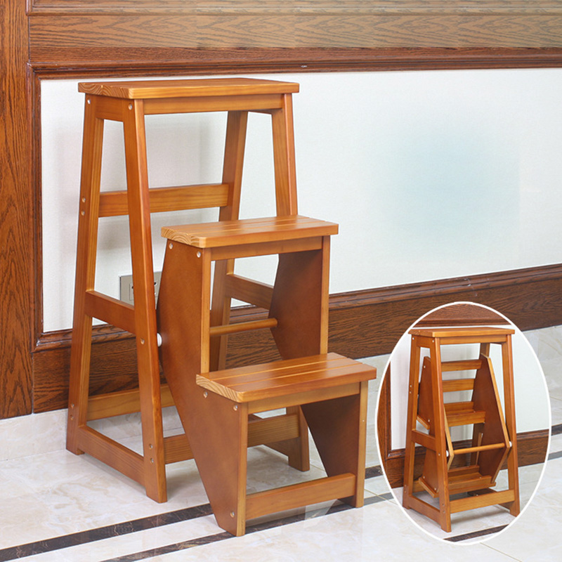 Elevated three-tiered step stool - Yellow walnut