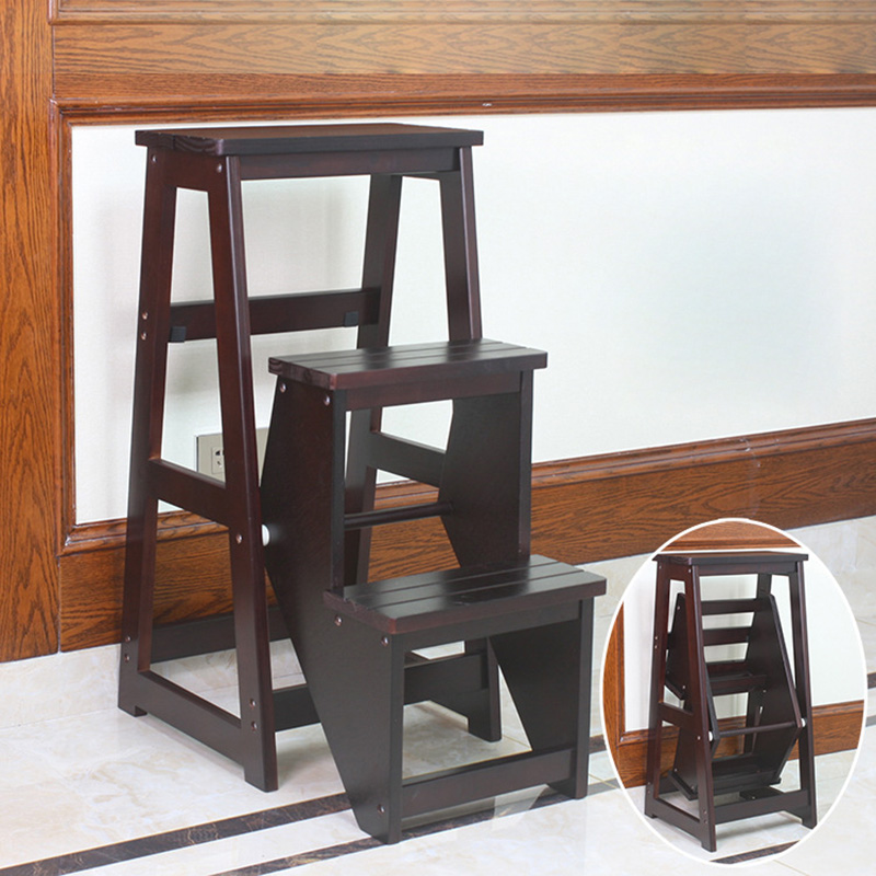 Elevated three-tiered step stool - Black walnut