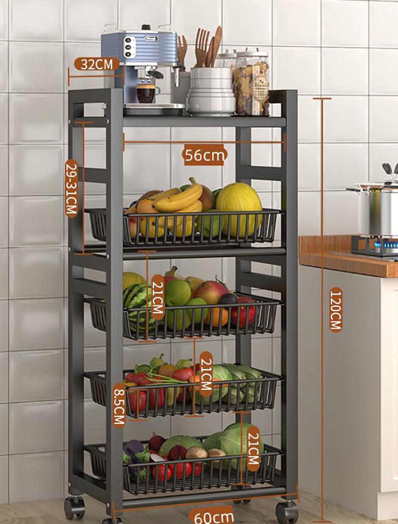 Vegetable rack 60cm five layers a board four blue black