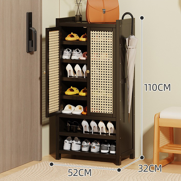 Black simple plastic rattan model - double door 8 layers