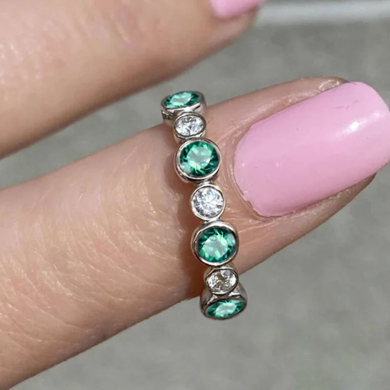 White gold   green stone US Size #6