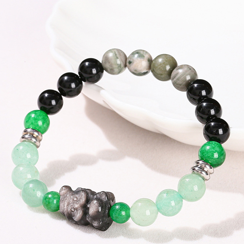 2:B green aventurine and Obsidian