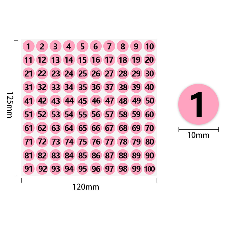 10MM (1~100) black figure on pink background