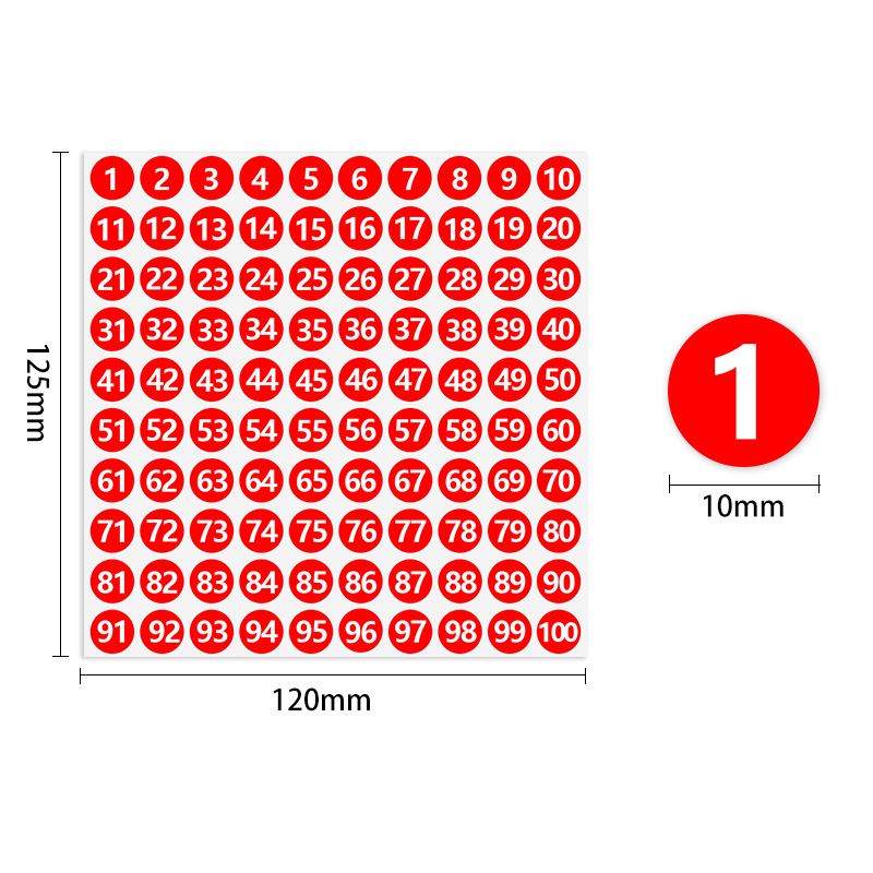 10MM (1~100) white figure on red background