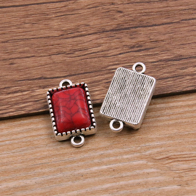 rectangle antique silver color- red