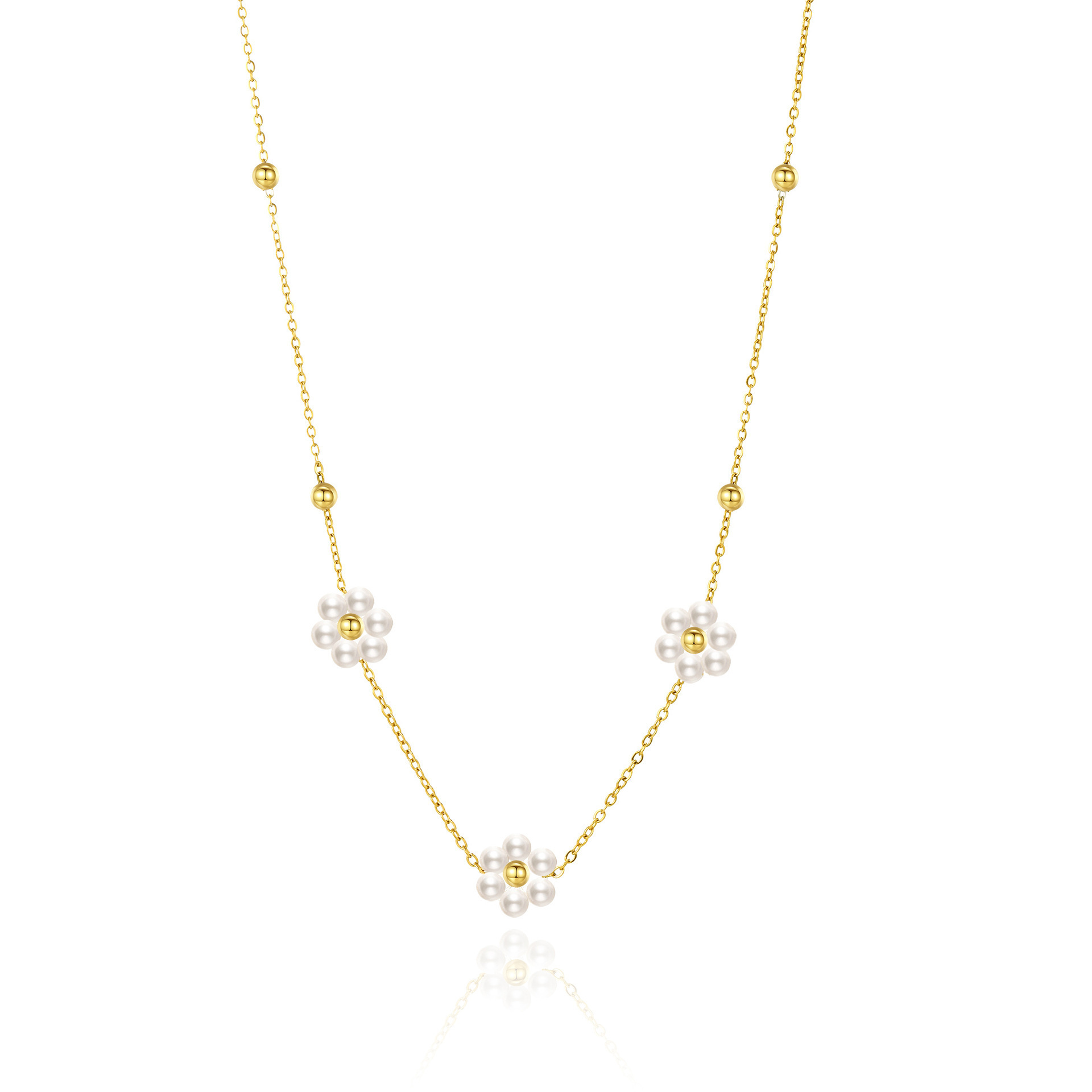 3 pearl flower necklace gold -40x5cm