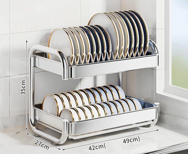 Stainless Steel*2 Tier C-Shaped Dish Rack Main Shelf