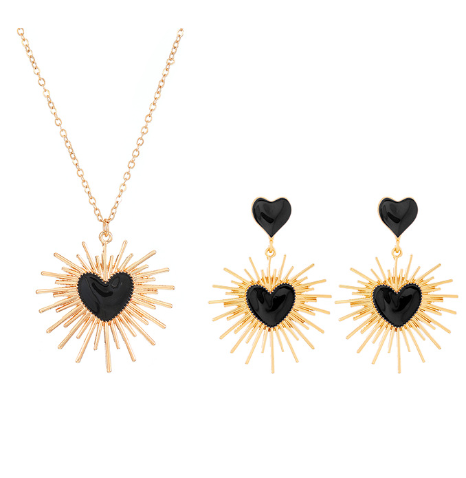 black earring stud necklace set