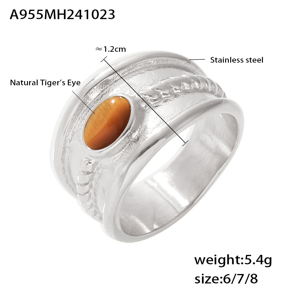 A955-Steel Tiger Eye Ring 6#