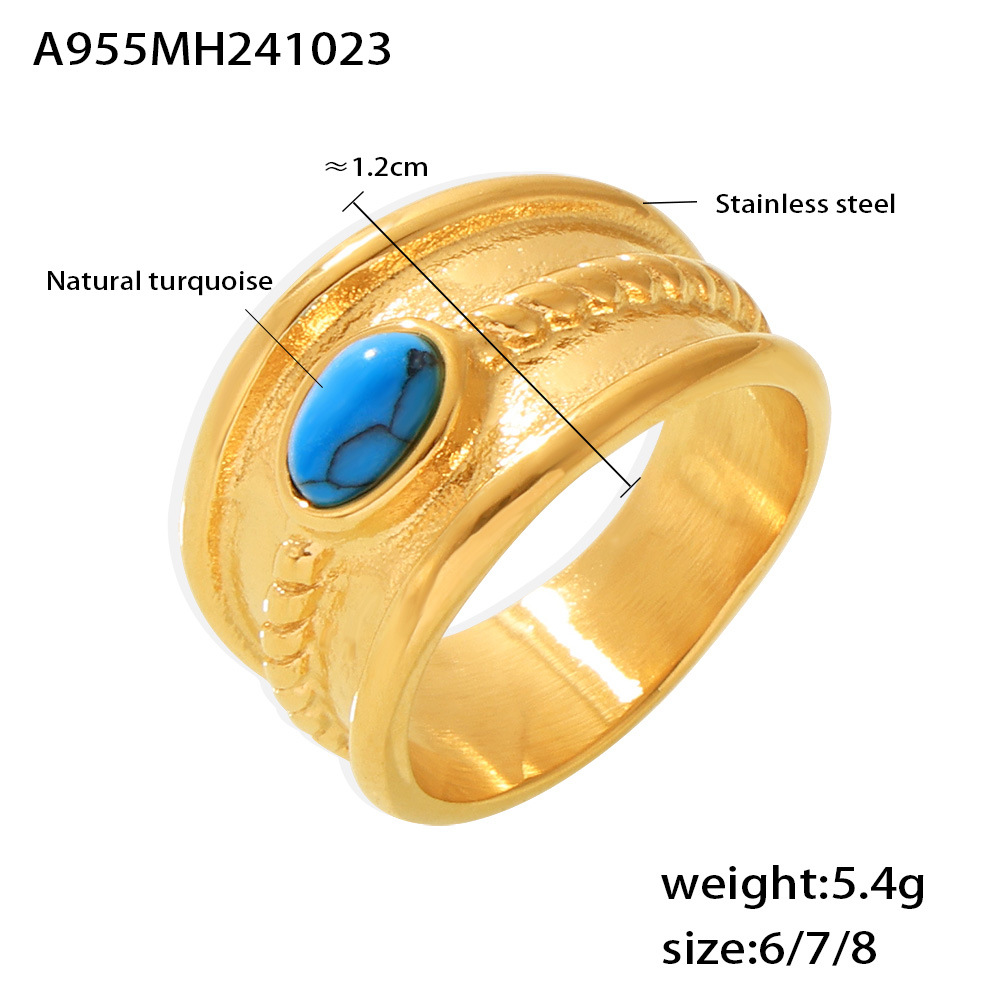 A955-Golden Turquoise Ring 6#