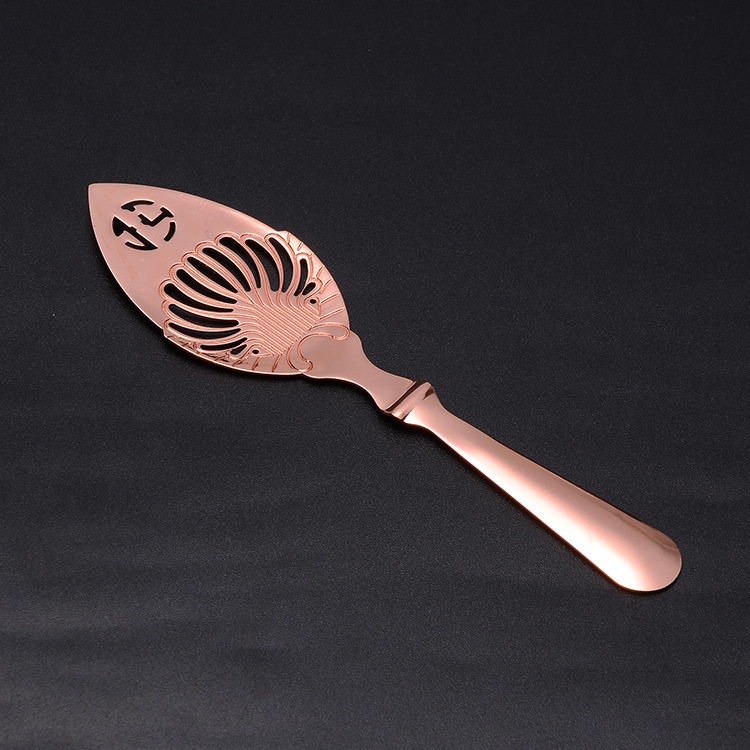 Fan-shaped absinthe spoon copper plated