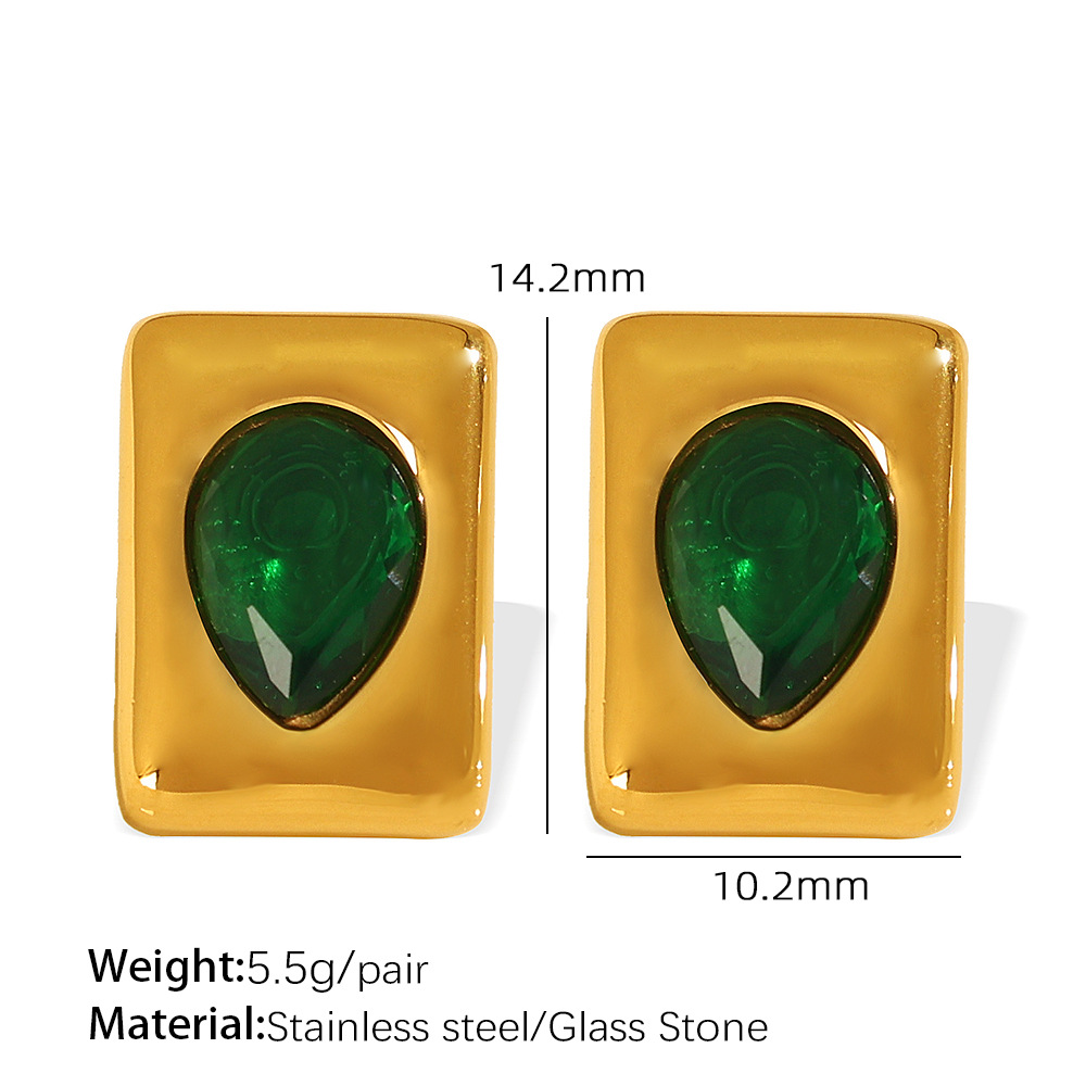 3:Green glass stone earrings