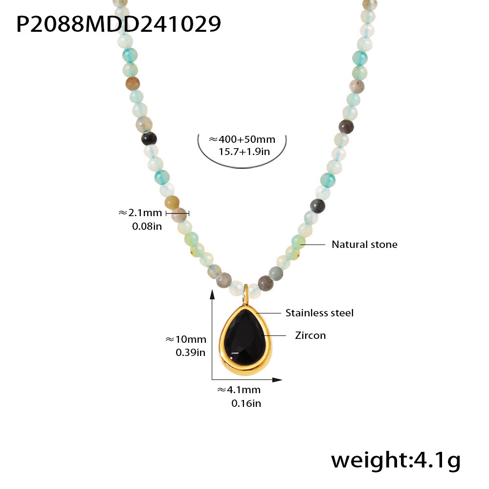 Natural stone black zircon pendant necklace