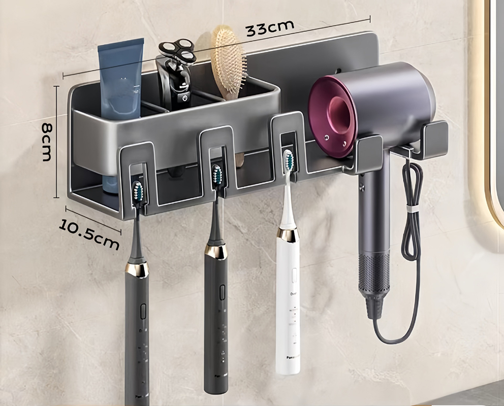 Gun gray-hair dryer-toothbrush rack (three people without Cup)