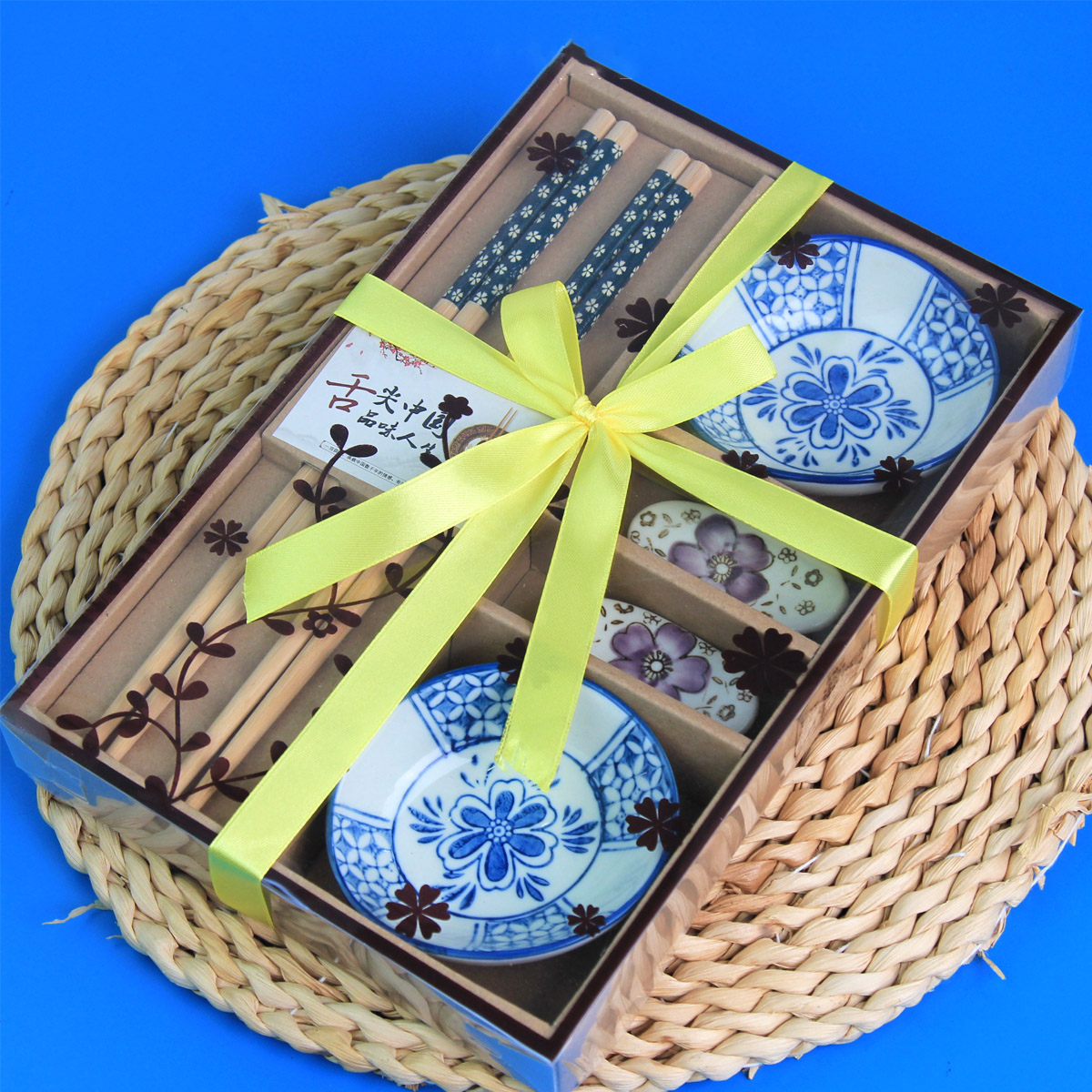 Special-shaped dish six-piece set ( blue ) 26x17x3cm gift bag