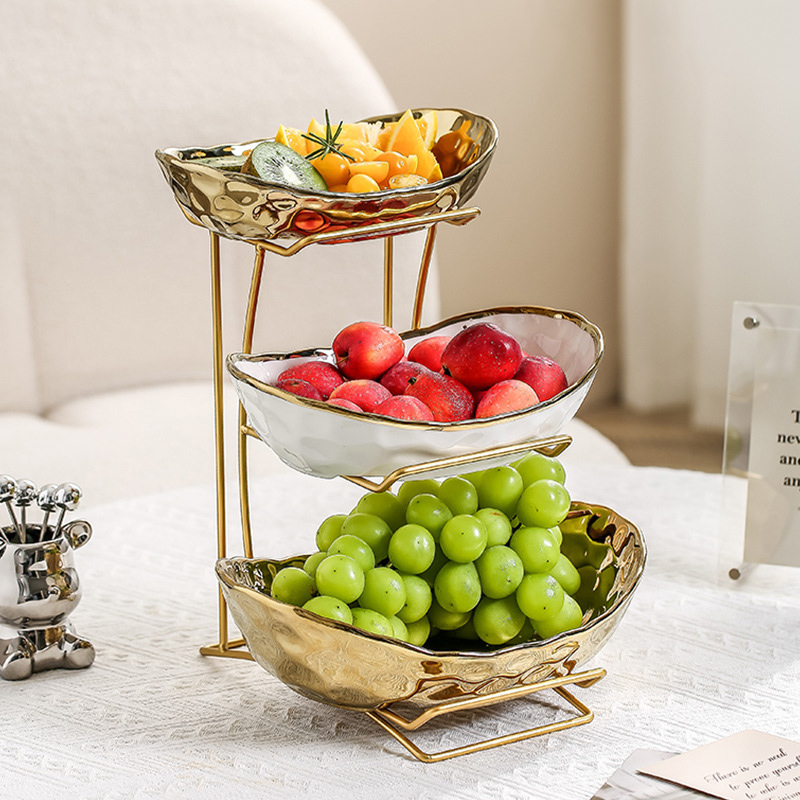 Stone pattern three-layer fruit plate [gold]