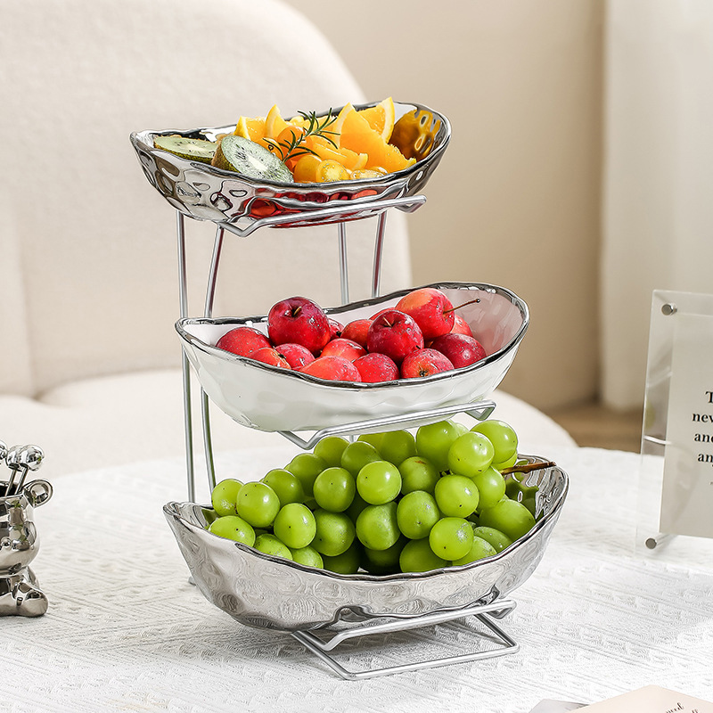 Stone pattern three-layer fruit plate [silver]