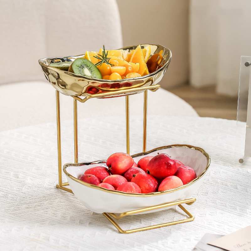 Stone pattern double-layer fruit plate [gold]