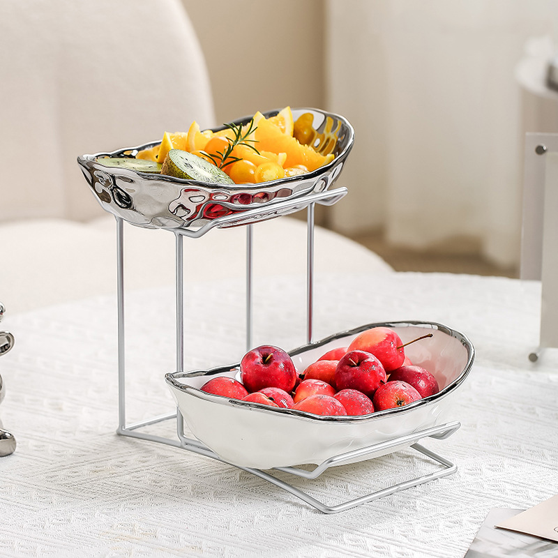 Stone pattern double-layer fruit plate [silver]