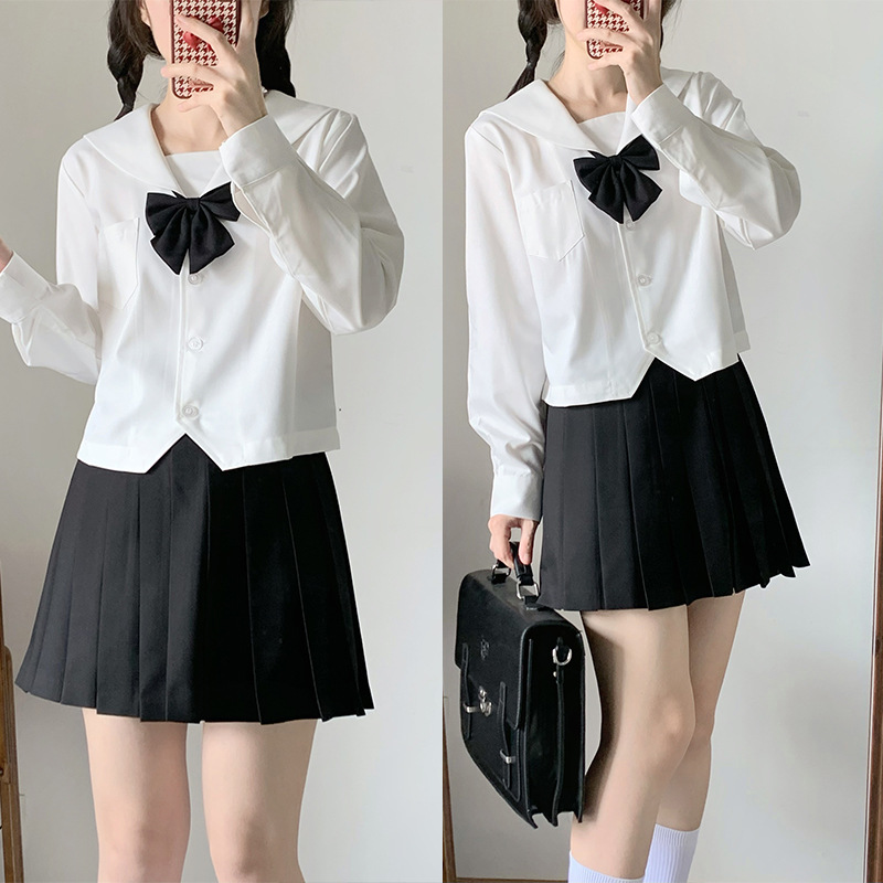 Kanto Button (White long sleeve   black skirt   black bow tie)