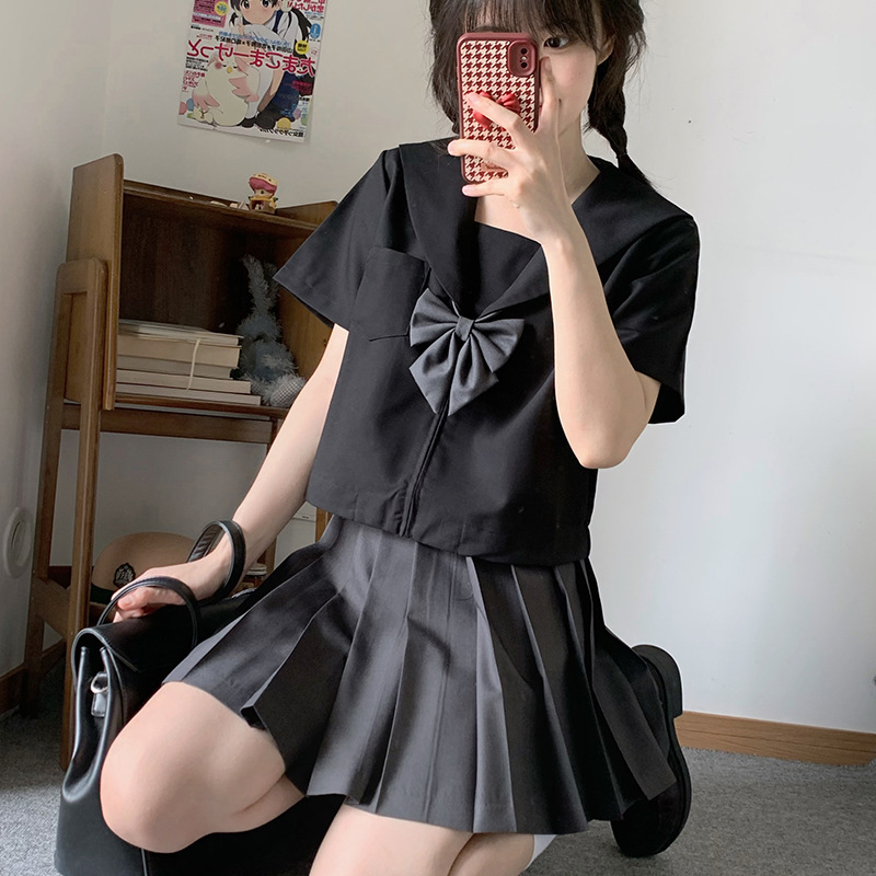 Kansai Front (Black short sleeve   dark grey skirt   dark grey bow tie)