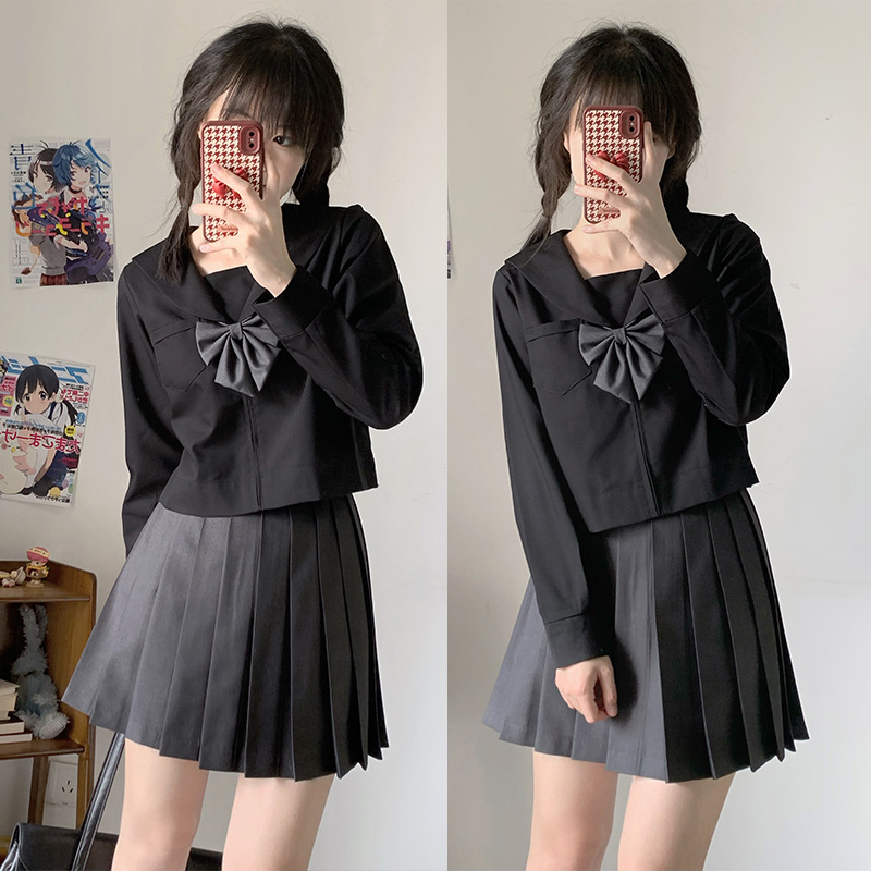 Kansai Front (Black long sleeve   dark grey skirt   dark grey bow tie)