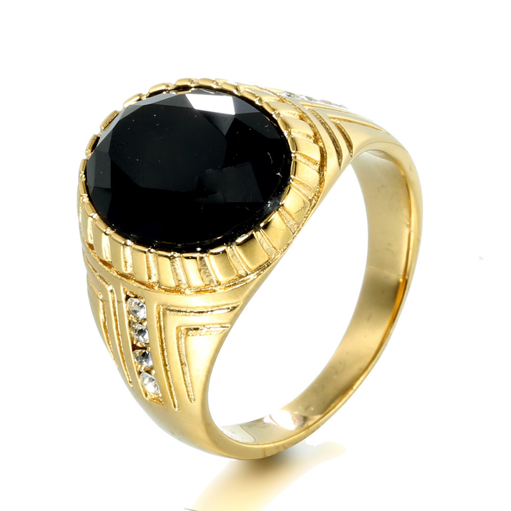 Black gems on gold background US Size #7