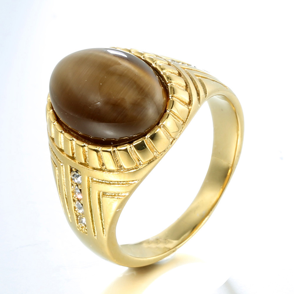 Tiger's eye stone with gold bottom US Size #7