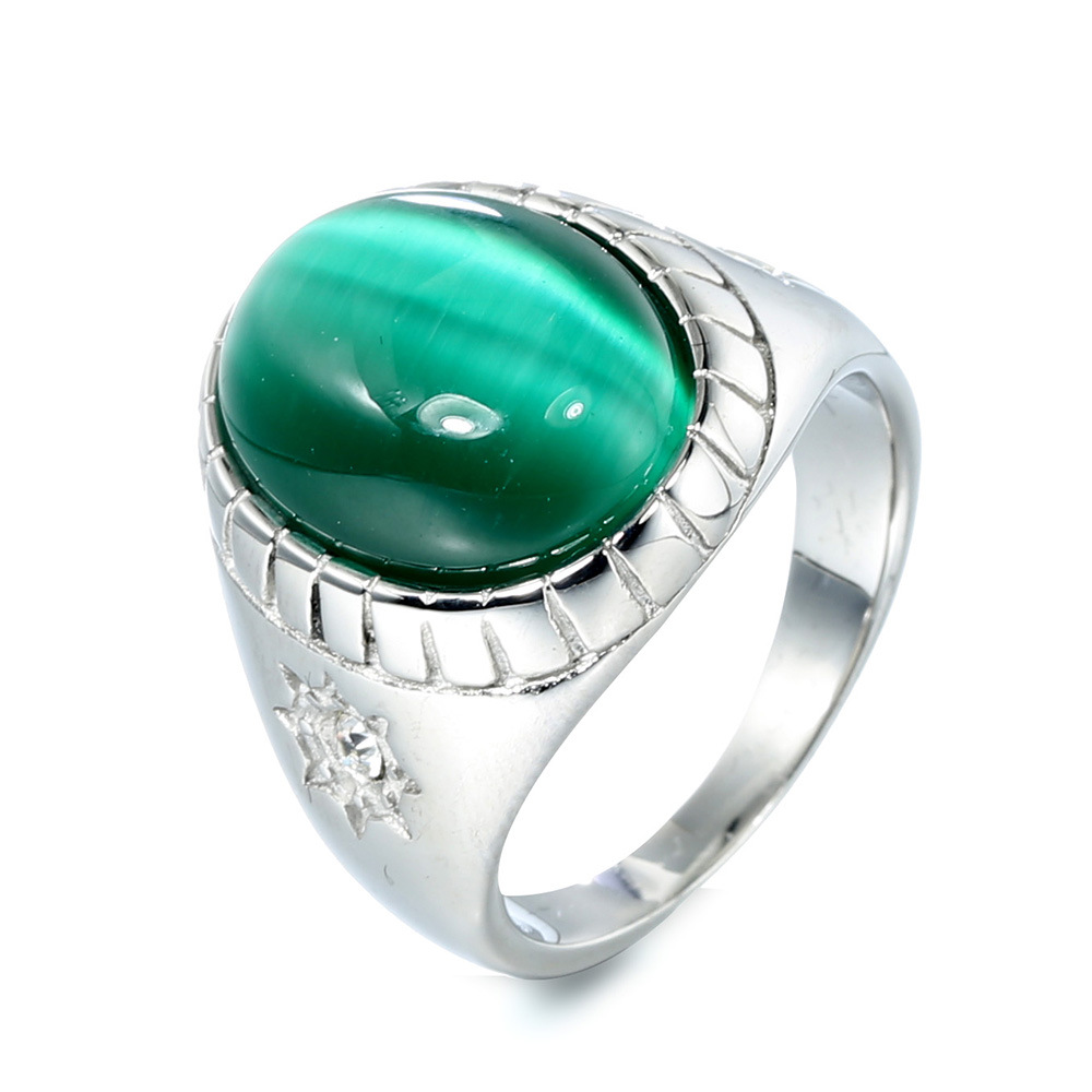 Emeralds with steel background US Size #7