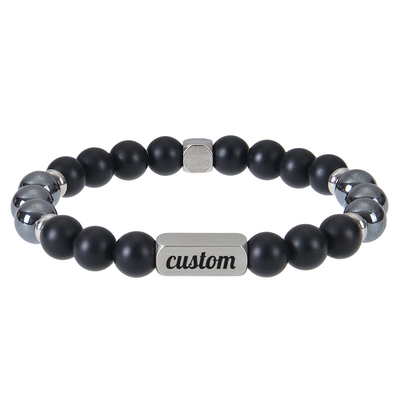 Black magnet   frosted stone bracelet Lettering on