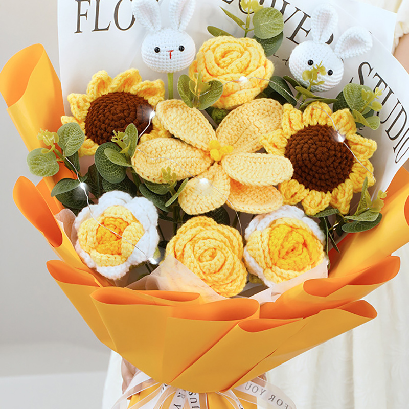 Golden open tulip and rabbit bouquet HS010