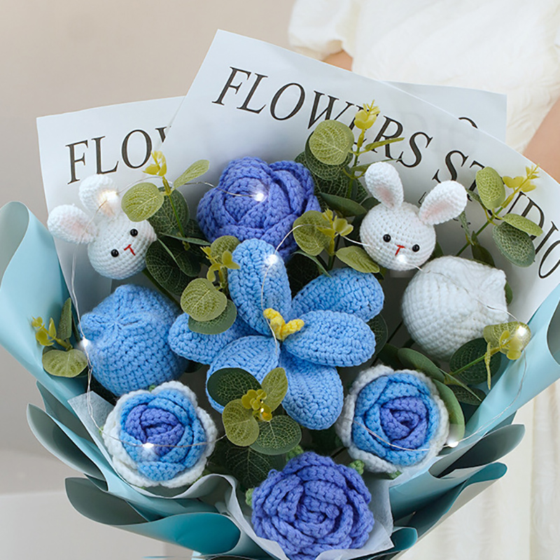 Blue open tulip and rabbit bouquet HS010