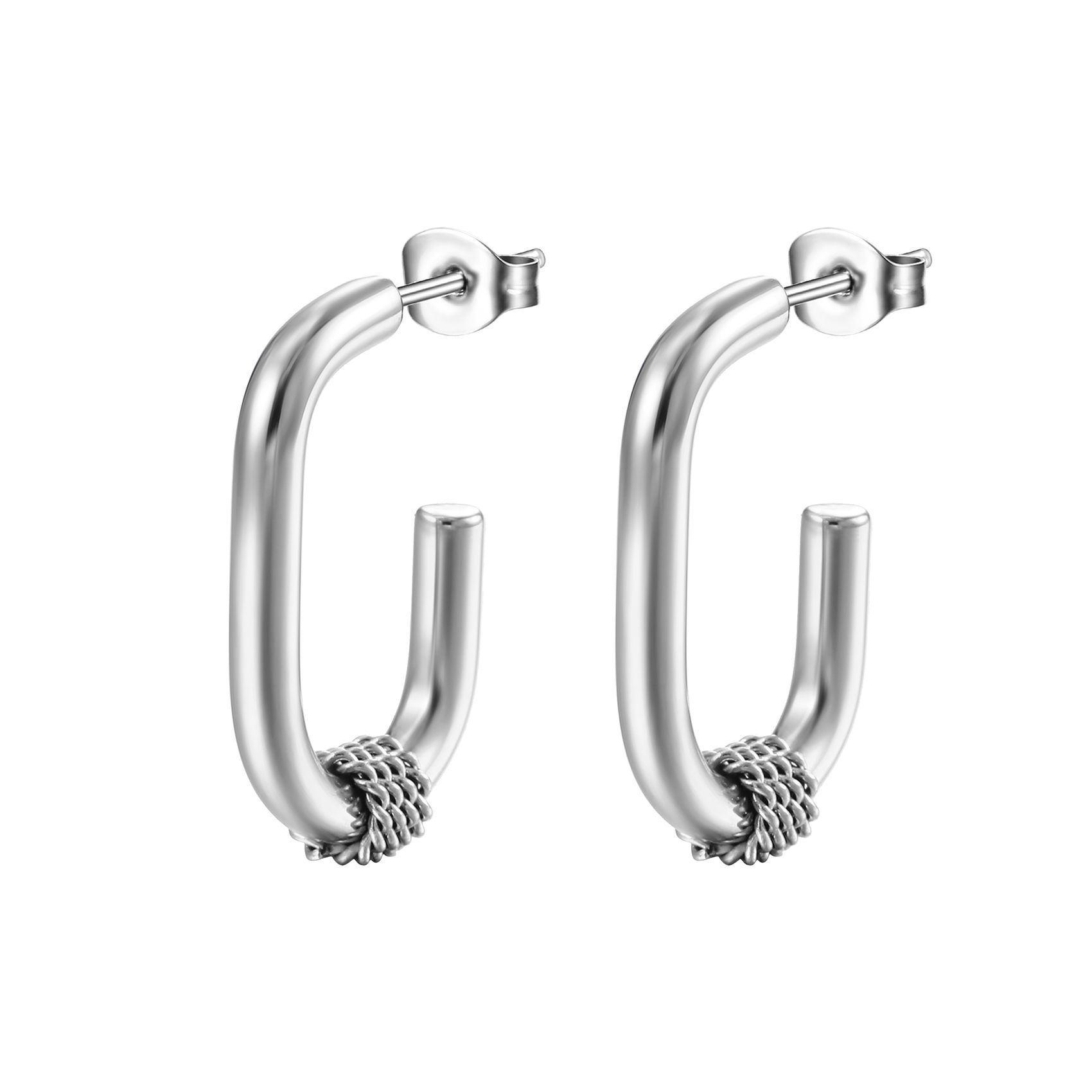 Oval pin earrings steel color