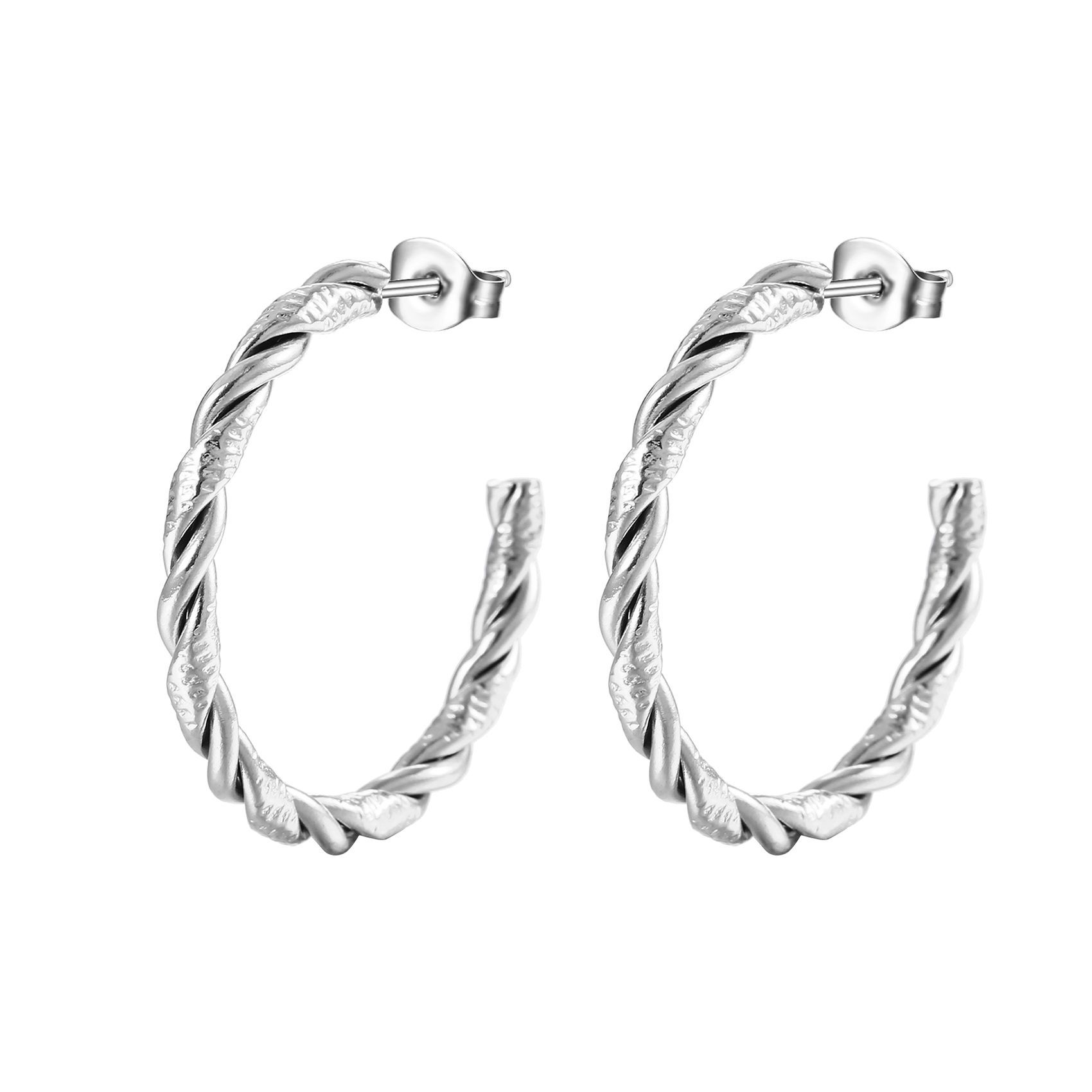 Twisted C-shaped earrings 2 steel color