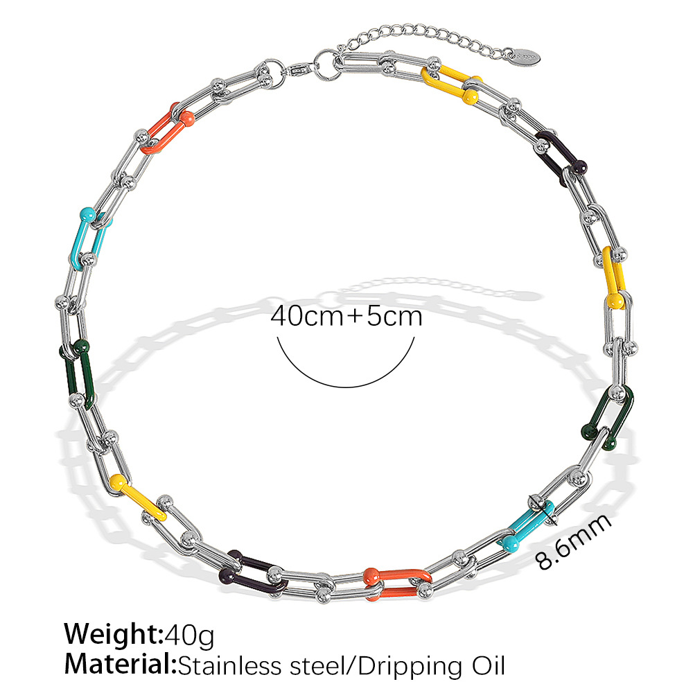 4:Xl236 random color oil drop silver necklace