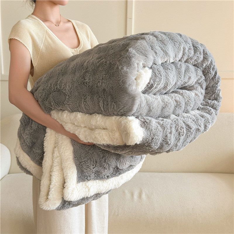 Gray [thick rabbit fur blanket, skin-friendly and warm]