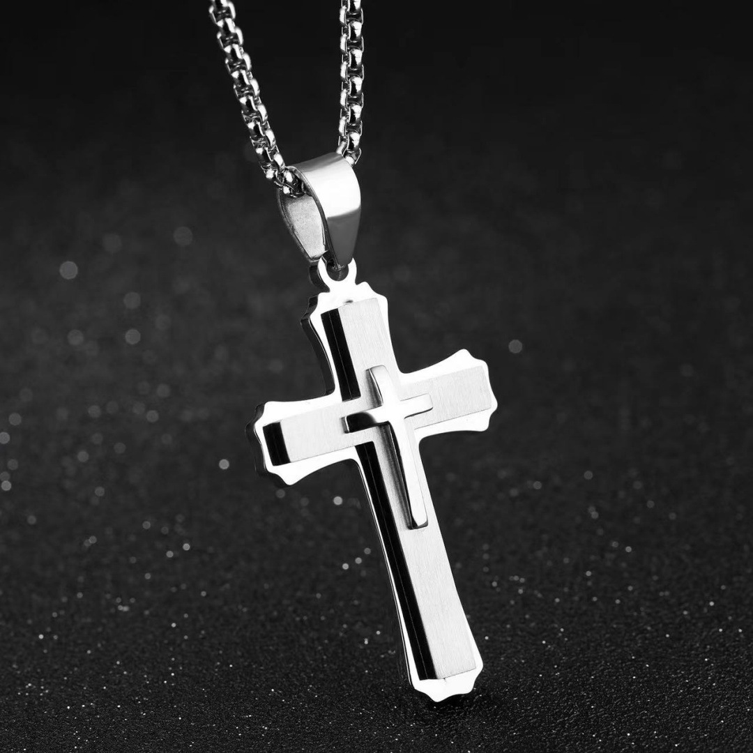 1:All steel color cross necklace