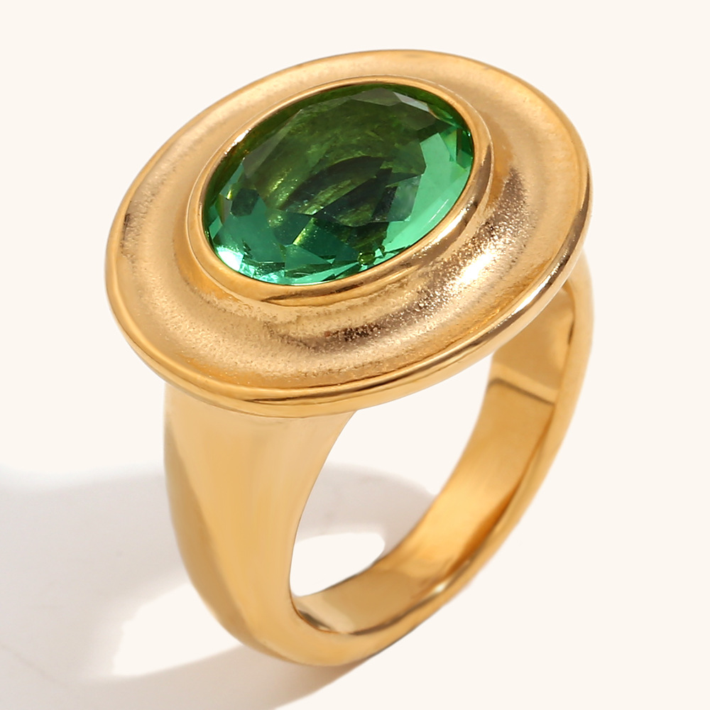 Deep grooved oval ring zircon ring-golden green No