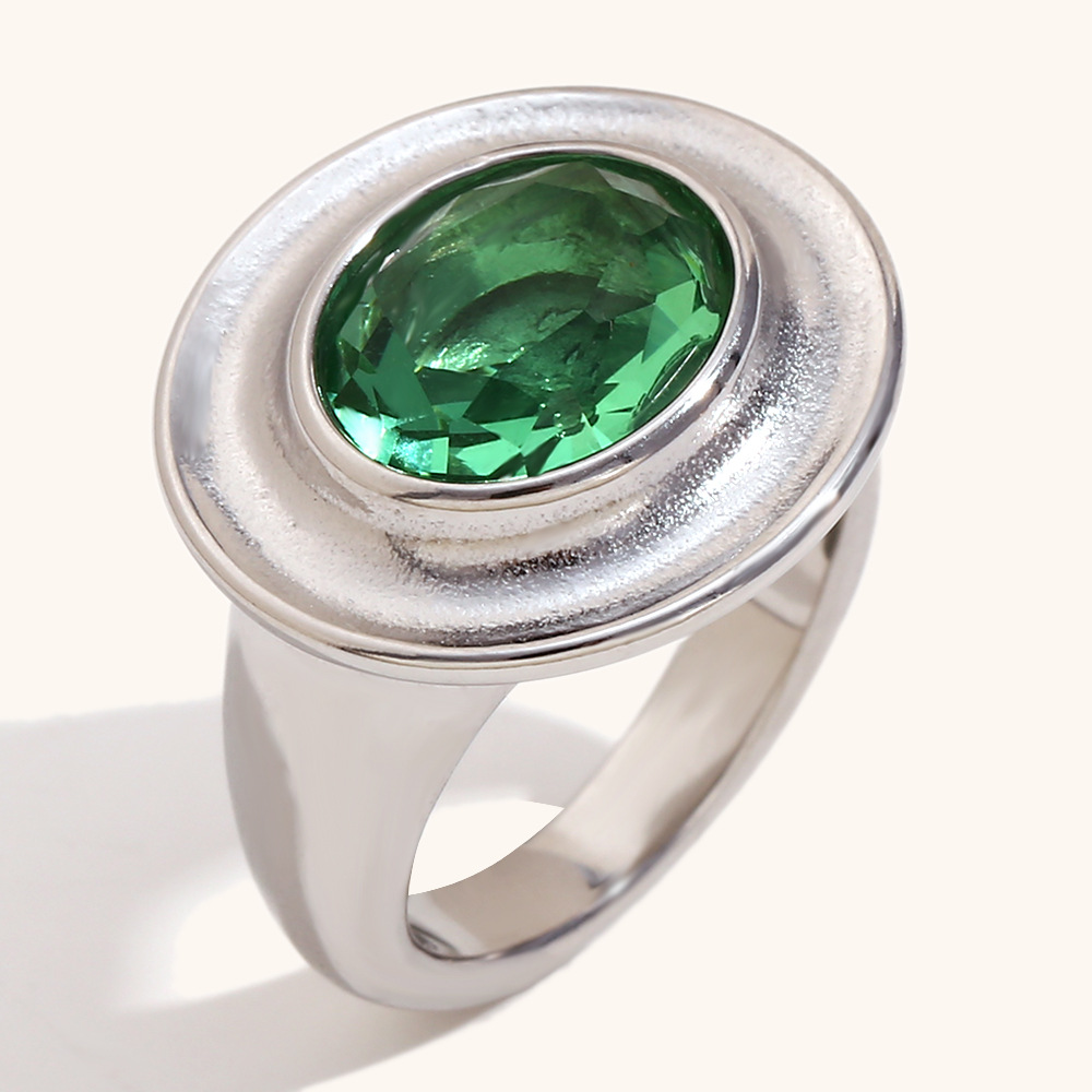 Deep slotted oval ring zircon ring-silver green No