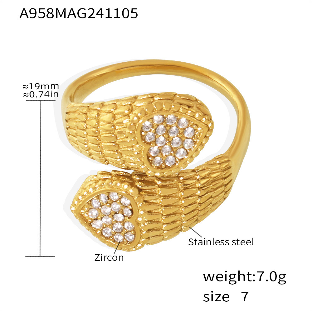 1:A958-gold love with white zircon ring